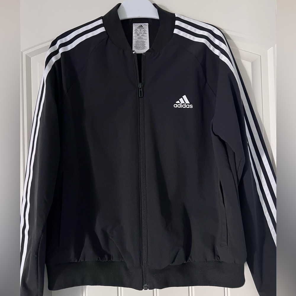 New no tag / Adidas Women’s Black Track Jacket with White Stripes
